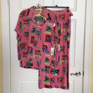 3 pc ILYSE HART LTD. Skirt, tunic,blouse pink multi size 16 NWT